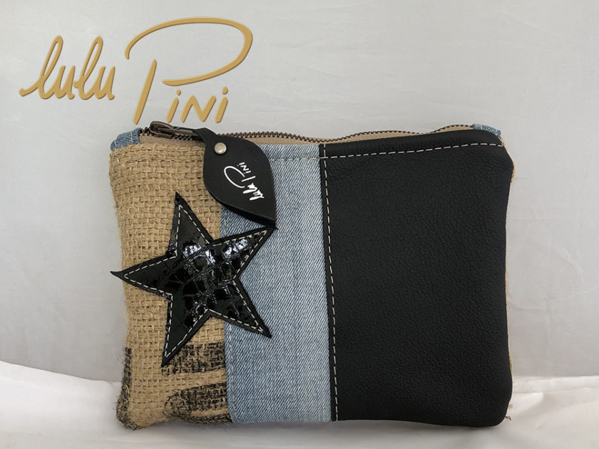 pochette-petite-classique-Lulu Pini-jean-noir-recycle-cuir-noir